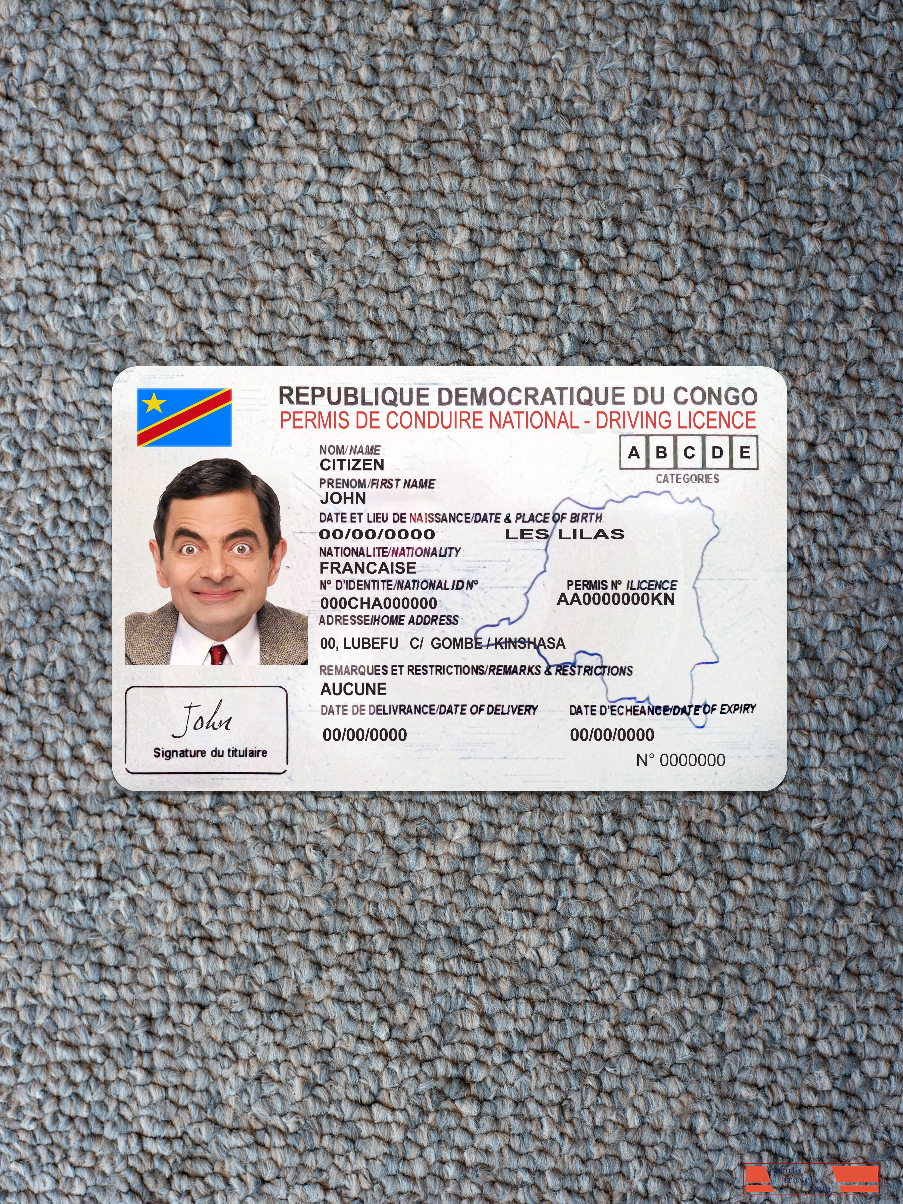 Congo national driving license photolook front PSD template